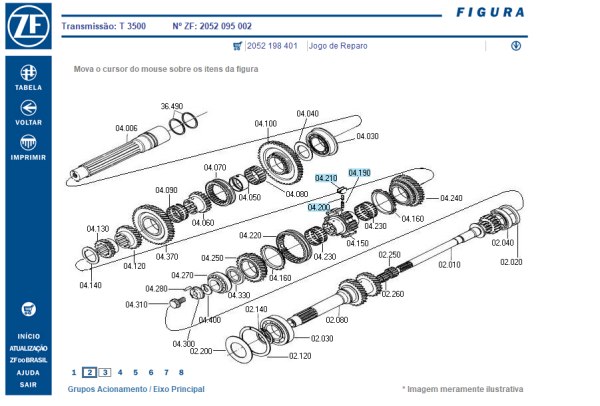 2052198401 Jogo de Reparo Caixa de Cambio ZF Linha Massey Ferguson - Imagem 2