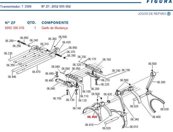023023R1 ZF GARFO MUDANÇA TRANSMISSÃO T3500 0092306016 023023R2 2052306298