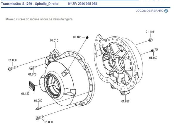  TAMPA REDUÇÃO LADO DIREITA CARCAÇA 0092301043 ZF 6267916M1 AGCO COLHEITADEIRA MASSEY FERGUSON MF32 / MF6690 