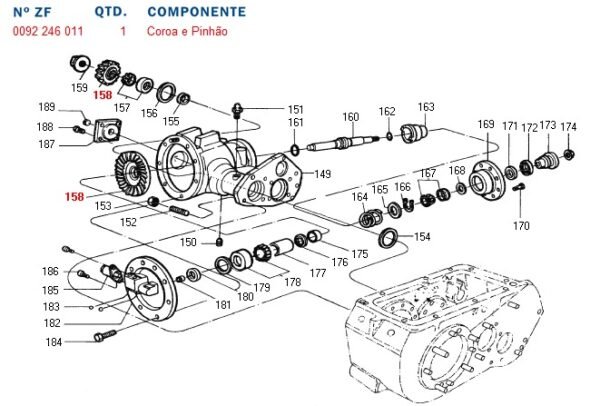 3604009 ZF  CJ COROA E PINHÃO 6206546M91 CAIXA ANGULAR MF5650 0092246011 - Imagem 2