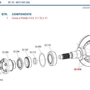 0095266034 33X11 COROA E PINHÃO ZF TRAÇÃO AS3070 3M / AS3070 SENSOR