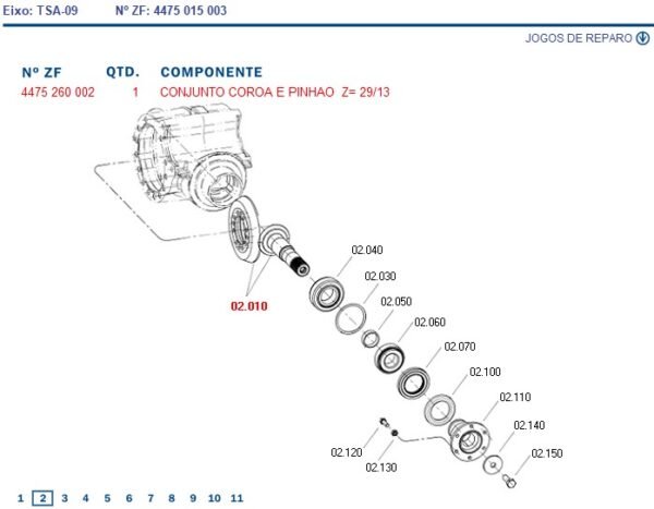 4475260002 COROA E PINHÃO ZF 87530800 TRAÇÃO TSA-09 13X29 - Imagem 2
