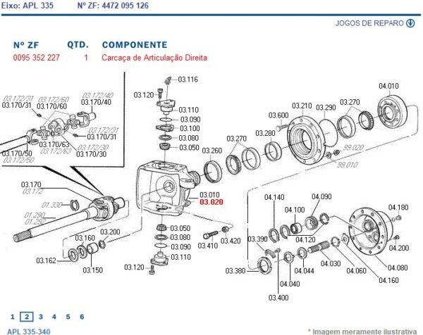 0095352227 ZF CARCAÇA ARTICULAÇÃO LD TRAÇÃO ZF APL335 33726R1 CQ67640 - Imagem 3
