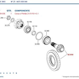 COROA E PINHÃO TRAÇÃO ZF MT-B3065 4475209036 ZF AT458549 JOHN DEERE  AT519287 JOHN DEERE RETROESCAVADEIRA JOHN DEERE 310L 4475058044 ZF / 4475058052 ZF / AT458488B / AT498462 JOHN DEERE