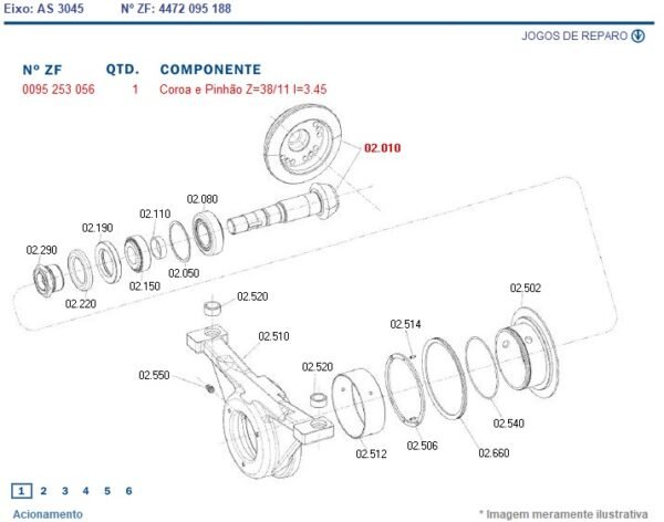 0095253056 COROA E PINHÃO TRAÇÃO ZF 101057406 STARA 11X38 661290A1N LANDINI 70071900 MONTANA