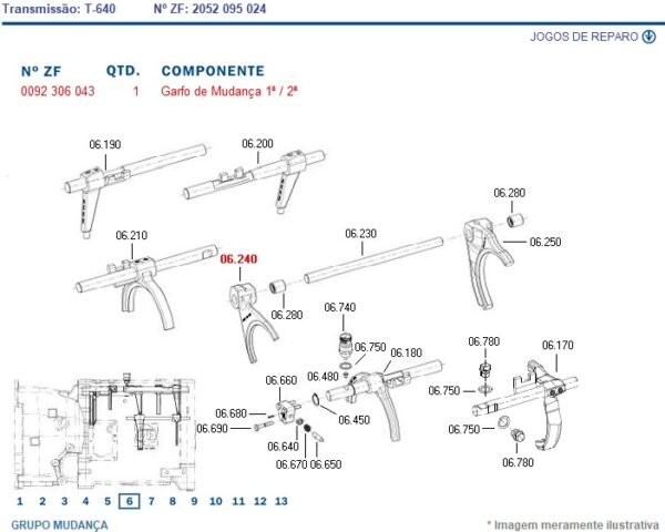 GARFO TRANSMISSÃO ZF T620/ T640/ T660 0092306043 ZF 0092406017 ZF 6270846M1 AGCO/MF TRATORES MASSEY FERGUSON 7140/7150/7170/7180