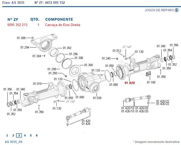 0095352213 ZF – CARCAÇA EIXO PONTE DIREITA 6298676 TRAÇÃO ZF AS3035 85619200 - Imagem 2