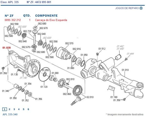 0095352212 ZF CARCAÇA EIXO PONTA ESQUERDA 85619100 TRAÇÃO ZF AS3035 / APL335 - Imagem 2